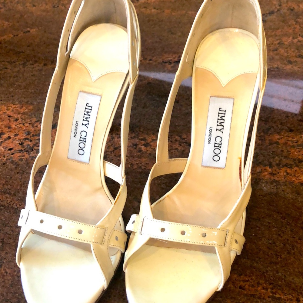 Jimmy Choo open toed heels in cream